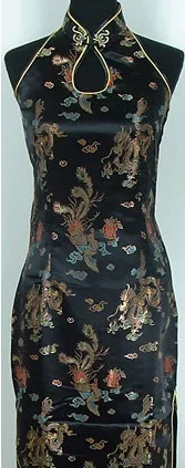 Шанхай история черный китайский Для женщин длинный атласный Qipao Холтер чонг-sam спинки костюм платье Размеры S M L XL XXL, XXXL j3402