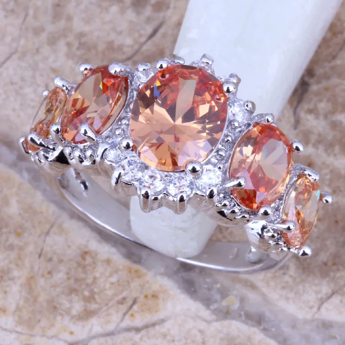 Невероятный Браун Morganite белый серебряные штамп 925 Для женщин Jewelry Кольцо Размеры 6/7/8/9 r0434