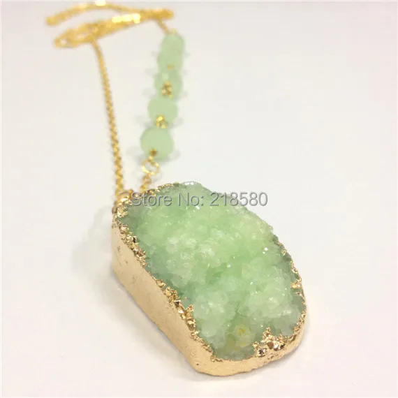 Sn-076 Druzy ювелирные изделия зеленый лайм кристалл Druzy кластера кулон Цепочки и ожерелья с Розария цепи