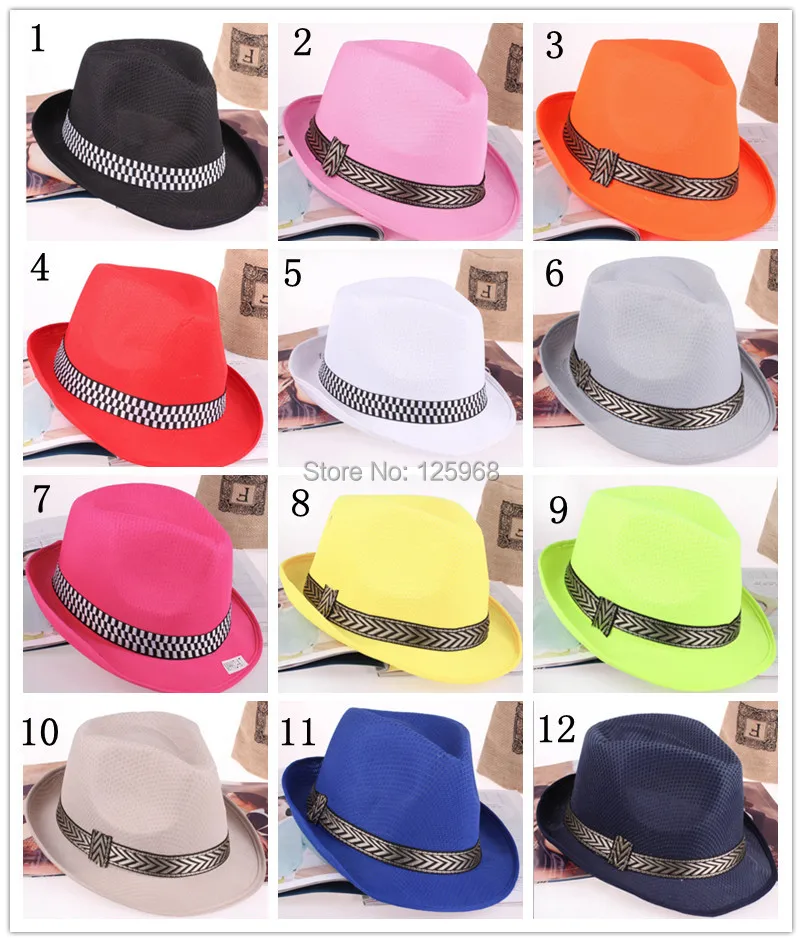 Новинка, 10 шт./лот, модная Мужская/Женская одноцветная Шляпа Fedora jazz, Повседневная шляпа, 12 цветов