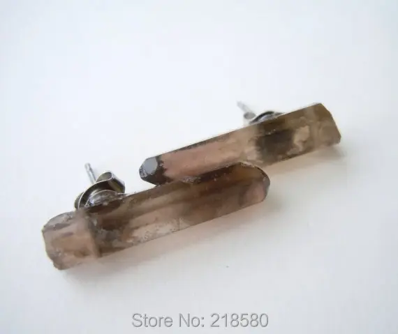 H-ce48 Boho Стиль ювелирные изделия дымчатый коричневый кварц точка Серьги Кристалл Серьги-гвоздики серебро или золото