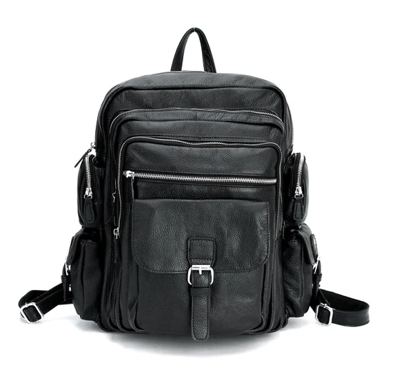 Mens Multi Pocket Leather Backpack - Woosir