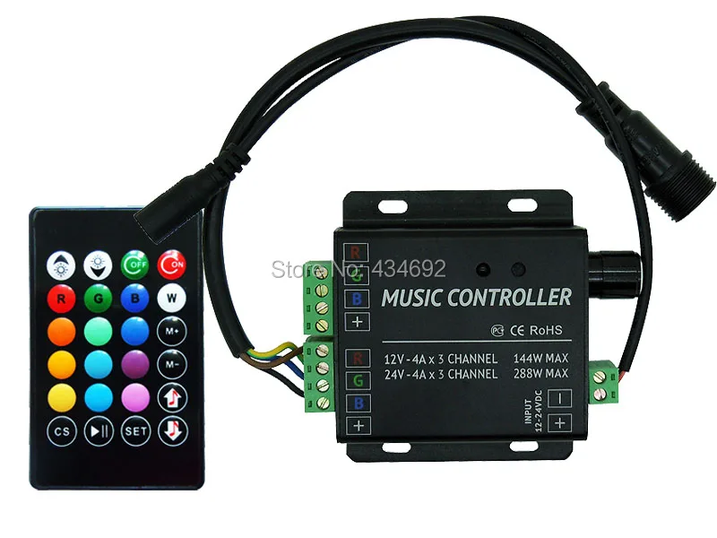 DC12V/24 V 12A 2CH ИК Музыка/звук RGB светодиодный контроллер с 24 кнопками пульт дистанционного управления для RGB светодиодный полоску света