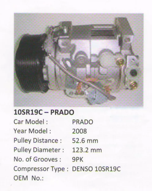 Автоматический компрессор кондиционера для DENSO 10SR19C TOYOTA PRADO 9PK