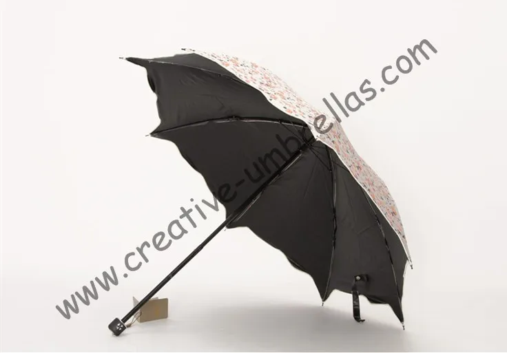 Зонтики листьев лотоса, 100% солнцезащитный крем, UPF> 50 +, ladies'parasol, с цветочным принтом, 210 т черный серебряное покрытие, Вишня зонтик, два раза