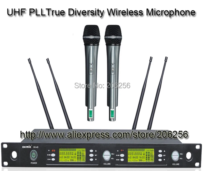Горячие ok-4d/8 H Профессиональная UHF/PLL верно разнообразие система беспроводной микрофон беспроводной 8 H двойной ручной передатчик