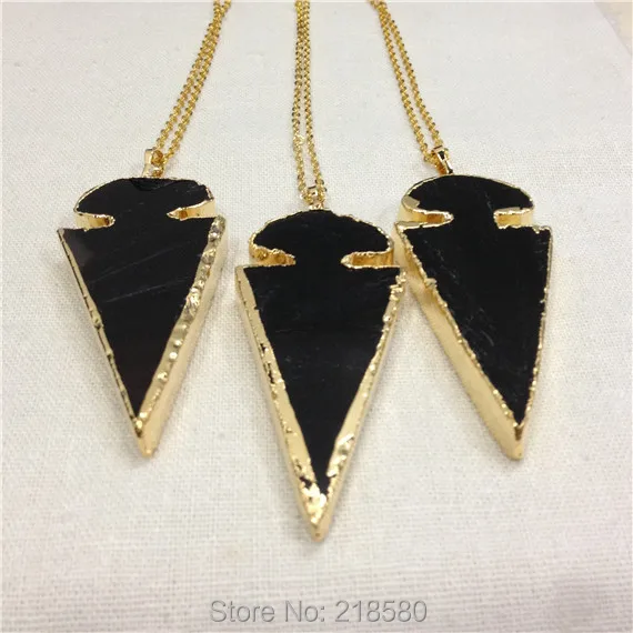 Sn-006 черный Aagate Arrowhead кулон Цепочки и ожерелья золото гальваническим