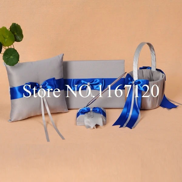 2014 Silver Gray And Royal Blue Bowknot Wedding Guest Book Pen