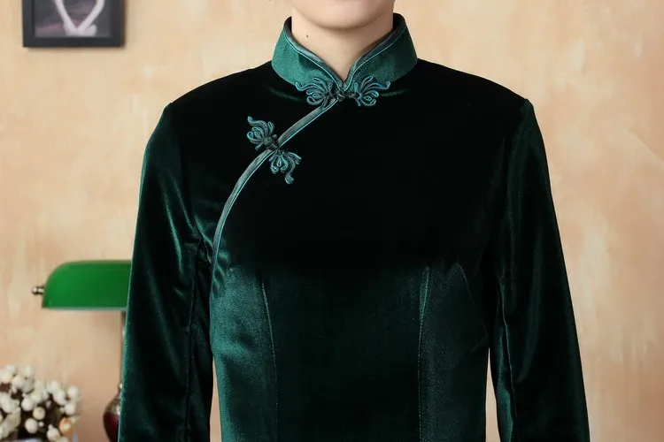 Шанхай история изысканный Китай Стиль Cheongsam платье, Женская мода осень Вышивка зимнее платье бархатное платье Qipao T0001