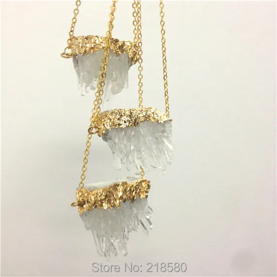 SN-016 Hearling кристалл ожерелье, прозрачный кварц ожерелье, сырой Кристалл кластерный кулон ожерелье золото или посеребренный