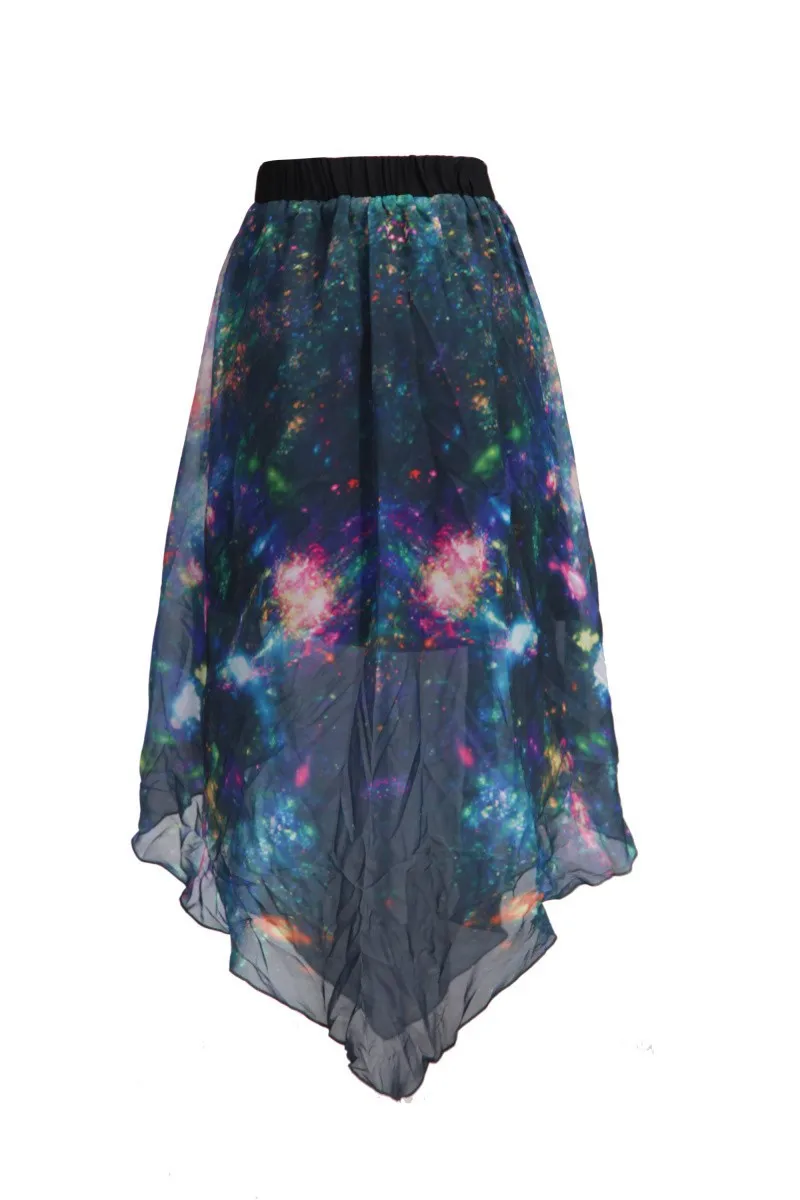 3D печатных шифон высокого качества galaxy пространство юбка Женская одежда пикантные вечерние saia юбка faldas de fiesta дамы юбка