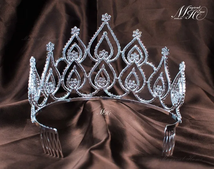 Красота Pageant тиара с гребень для волос прозрачные стразы Корона Diamante свадебный головной убор невесты костюмы для Для женщин