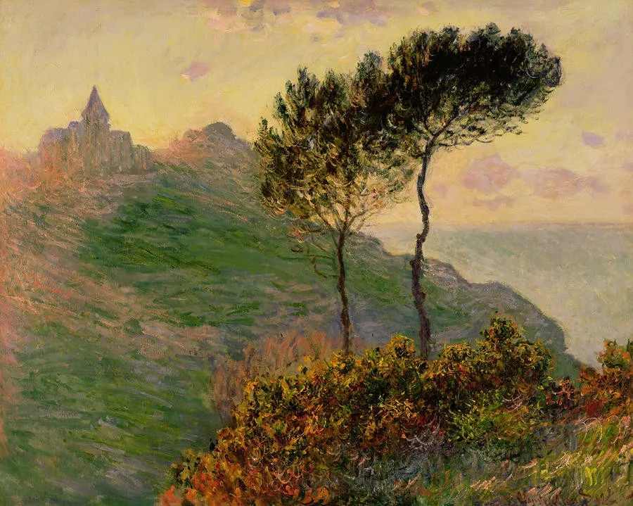 the-church-at-varengeville-against-the-sunlight-claude-monet