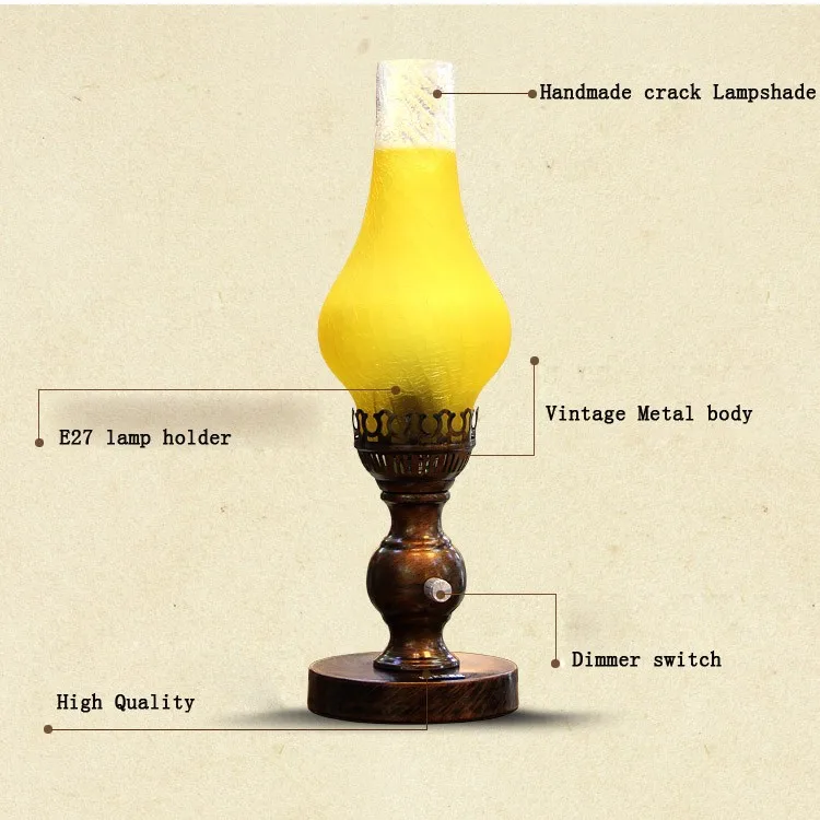 Винтажный стеклянный ресторанный диммер, Настольные светильники, металлическое основание, кроме настольных ламп, освещение для Кабинета