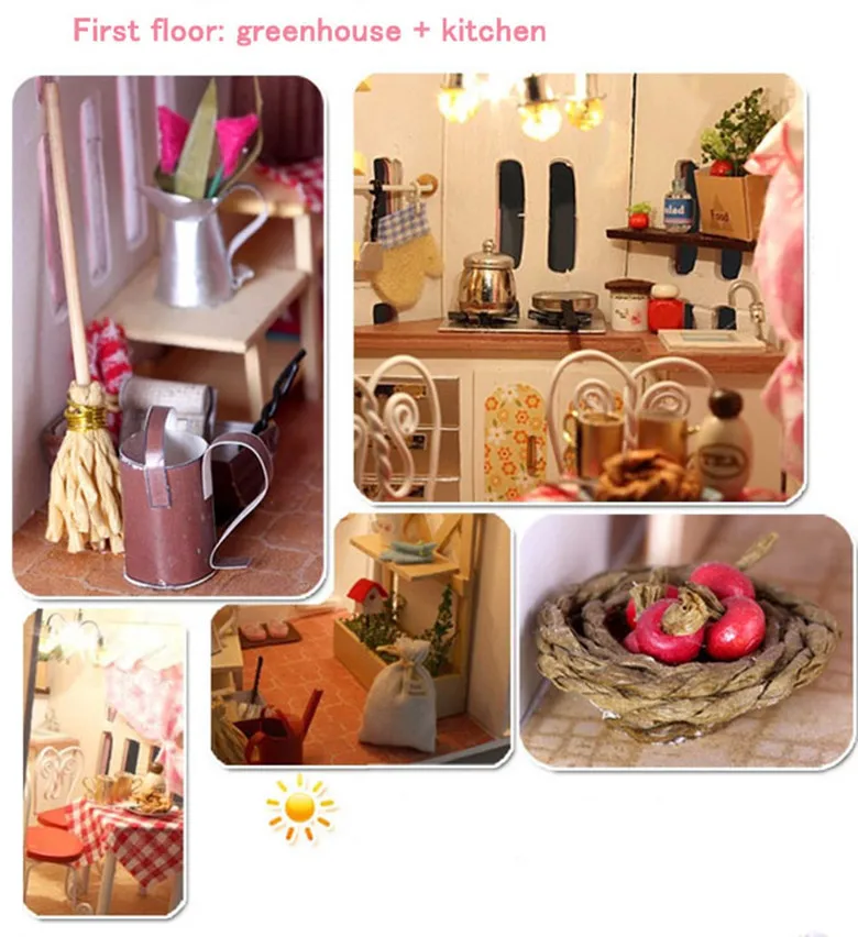 Горячие Солнечный свет Алиса розовый DIY деревянный Миниатюрный Кукольный дом мебель ручной работы 3D миниатюрный кукольный домик игрушки Gits Инструкция на английском языке