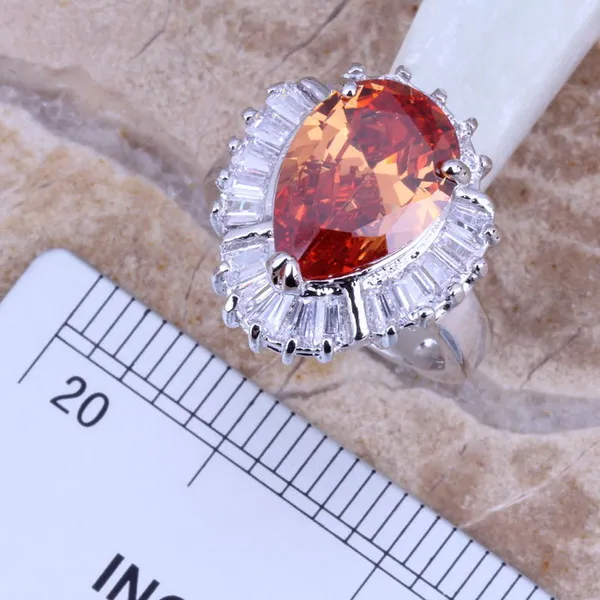 Шампанское Morganite Белый CZ Серебряные комплекты ювелирных изделий Серьги Кулон Кольцо Размеры 6/7/8/9/10 s0103