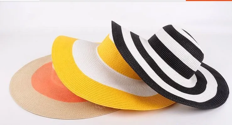 Женщины лето flodable соломы пляж шляпа, Флоппи-бей sunbonnet hat 3 цветов D-1458