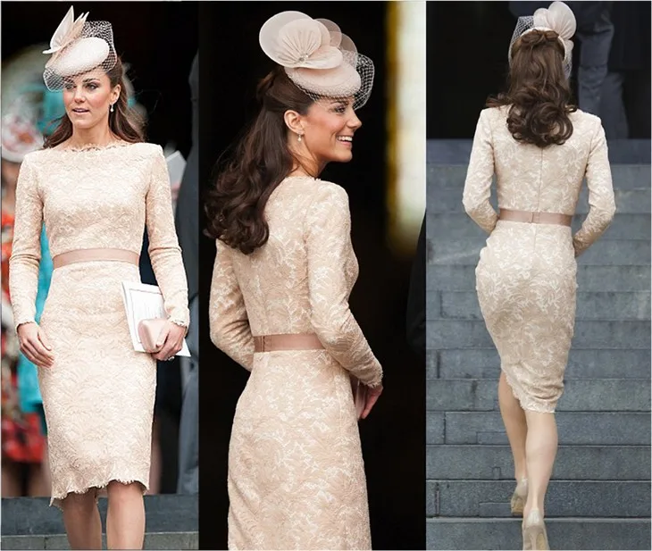 Kate Middleton красивые кружевные свадебные вечерние платья с длинным рукавом, облегающие вечерние платья до колен, платья знаменитостей K17