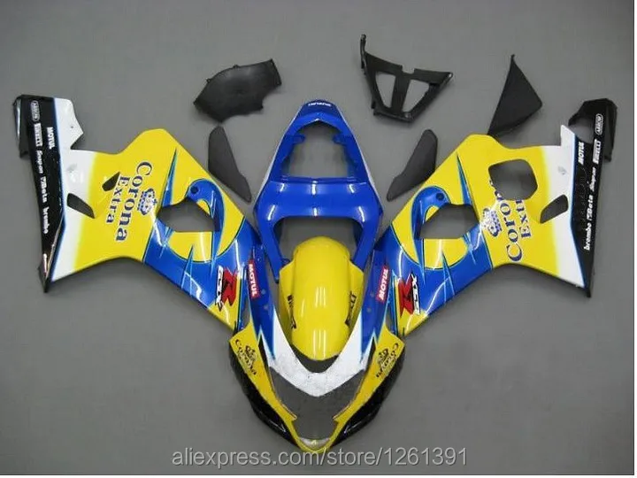 Впрыска синий желтый комплект обтекателей для SUZUKI GSXR600 750 GSXR600 GSXR 750 K4 04 05 2004 2005 обтекатели комплект