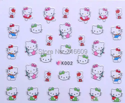 Наклейка на палец 22 листа/партия Смешанные 11 видов конструкций 3D hello kitty наклейки для ногтей украшения K001-011