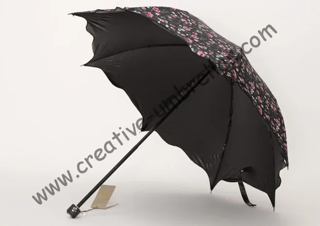 Зонтики листьев лотоса, 100% солнцезащитный крем, UPF> 50 +, ladies'parasol, с цветочным принтом, 210 т черный серебряное покрытие, Вишня зонтик, два раза