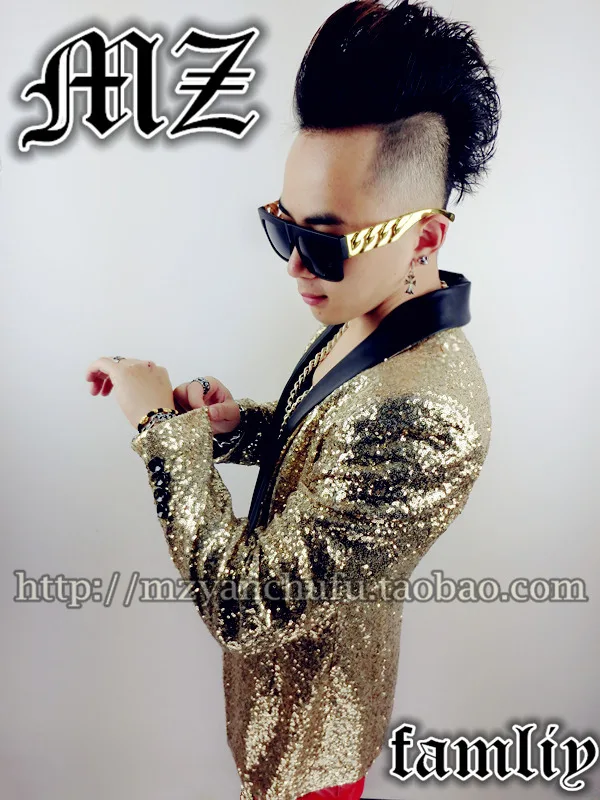 S-5XL! Новый GD fm BIGBANG мужские модные золотые с блестками костюм кожаный ошейник верхняя одежда костюм Топ этап певица костюмы/S-XL