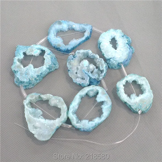 H-asb01 Полный Strand свободной форме синий создан Агаты Slice Druzy Geode Бусины