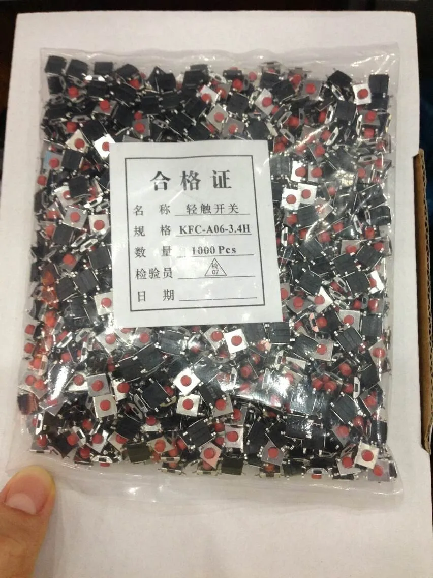 1000 шт/партия 6*6*3,4 мм SMD тактовый переключатель 4pin водонепроницаемый медный красный головной кнопочный переключатель
