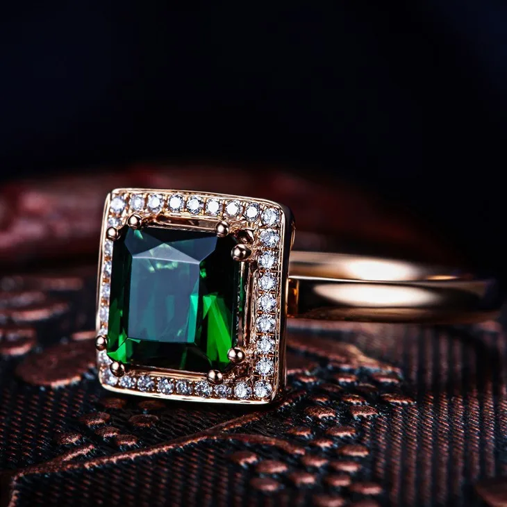 ZOCAI Новое поступление CHANSON серии 2,0 CT настоящий зеленый турмалин чистый 18 K розовое золото кольцо с 0,12 CT натуральный бриллиант