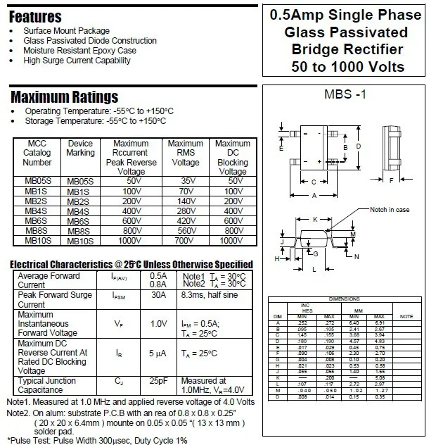 SMD MB10S SOP-4 выпрямитель мост/мостиковые выпрямители 1000 V 0.5A