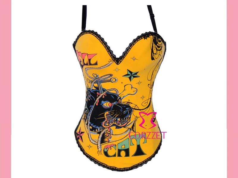 Горячее Тело Shaper Лев с животным принтом Для женщин Pin Up корсет бюстгальтер на бретельках Топы Бурлеск серый костей сексуальный корсет Corseletes S-2XL
