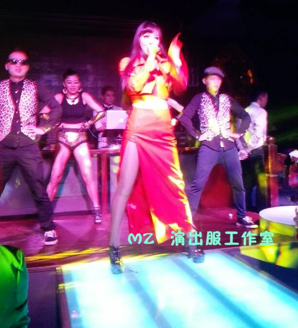 Горячие DJ атмосферные костюмы певица 2ne1 CL Licai Ling Inkigayo большие красные кожаные костюмы настраиваемые/S-L/