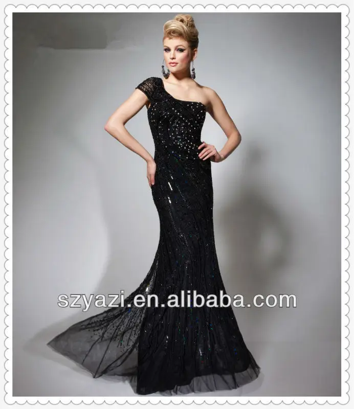 Elegant New Fashion Beaded Chiffon and Tulle Black Evening gowns Women V-neck Prom Dresses 2013 DA1q