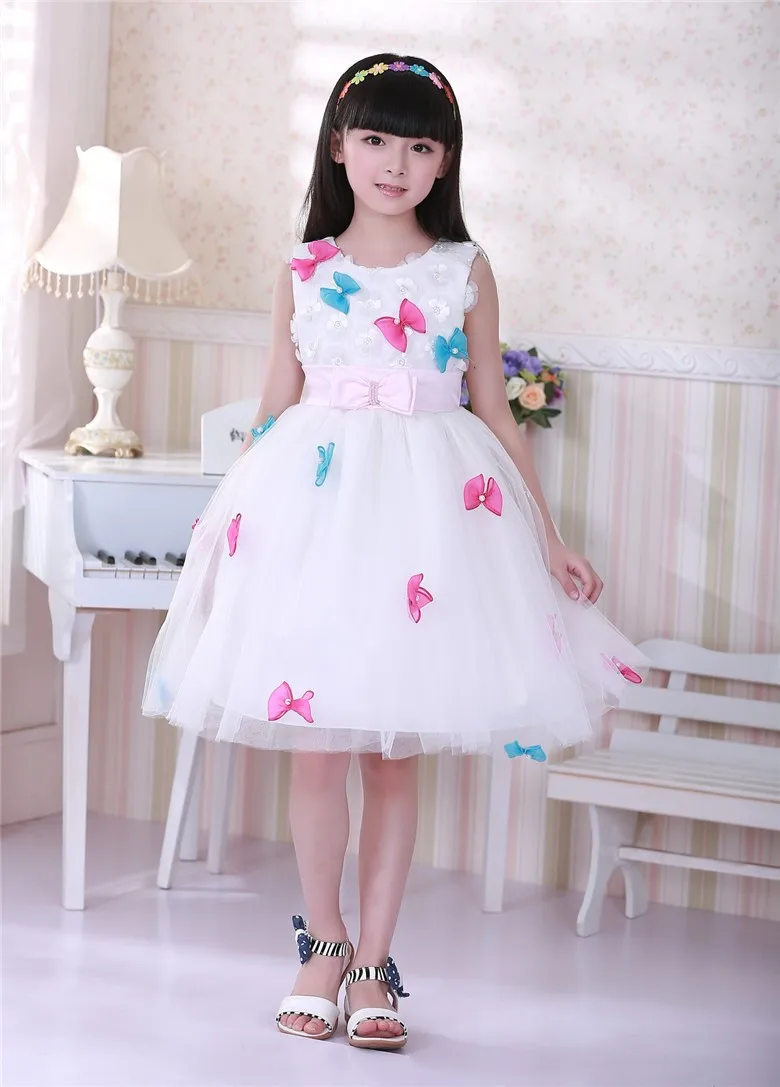 Новое Летнее Детское бальное платье для девочек разноцветное платье принцессы с бантом и цветочным узором для девочек Белое Платье До Колена без рукавов для малышей