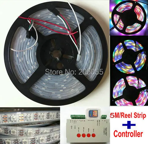 5 M 5 V 60Led/м программируемый WS2812B RGB 5050SMD прибор приемно-чудесный необычный цветной полосы света Водонепроницаемый+ устройство для чтения sd-карт(T-1000s
