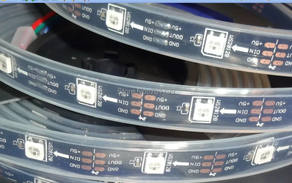 Черный печатной платы 5 м DC5V WS2812B светодио дный пикселей srip, IP68, 30 шт. WS2812B/M с 30 пикселей, водонепроницаемый в силиконовая трубка