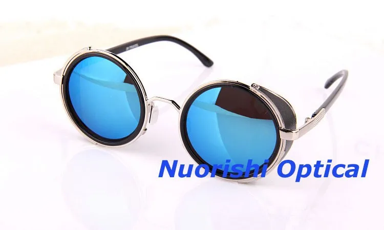 2817 Модные солнцезащитные очки в стиле ретро солнцезащитные очки круглой формы с кожаным чехлом и UV400 защиты Винтаж солнцезащитные очки