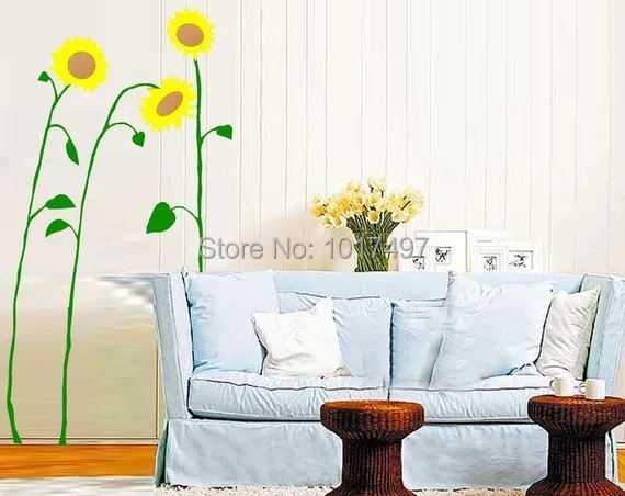 Творческие подсолнухи Wall Art, Подсолнухи виниловые настенные наклейки украшения дома, большой размер рост 200 см Бесплатная доставка t3020