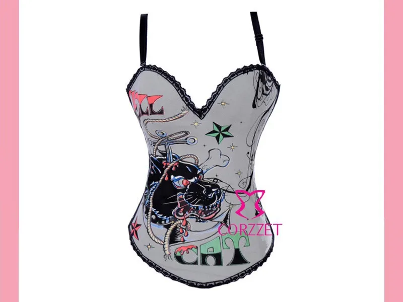 Горячее Тело Shaper Лев с животным принтом Для женщин Pin Up корсет бюстгальтер на бретельках Топы Бурлеск серый костей сексуальный корсет Corseletes S-2XL