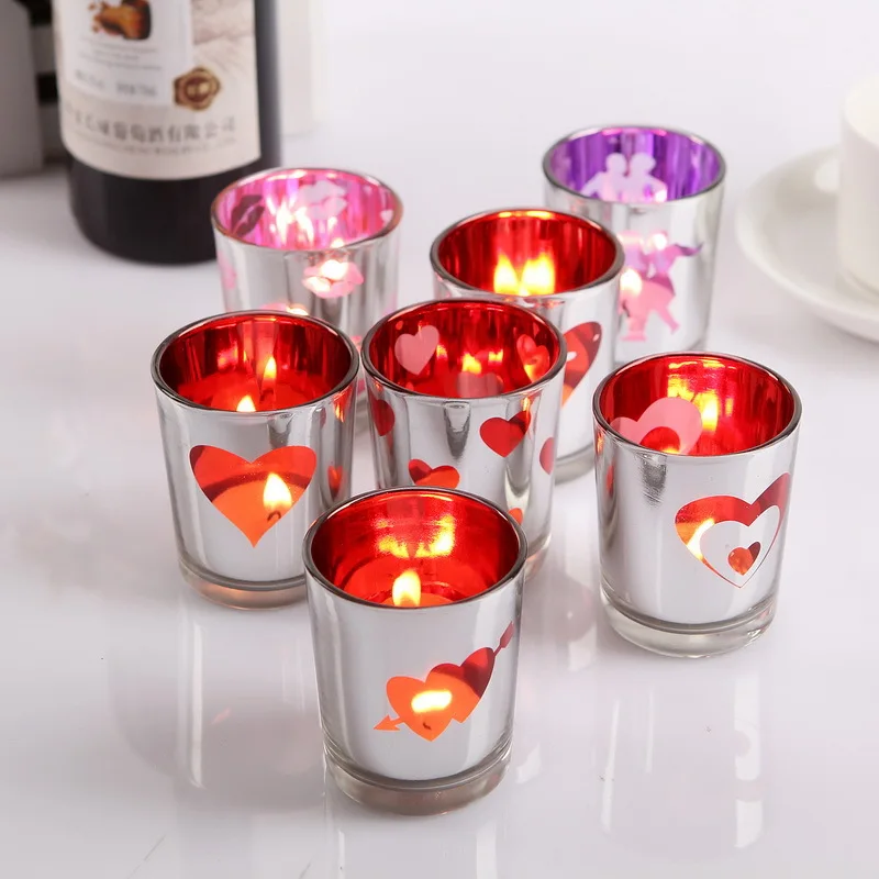 Стекло Обету Tealight Подсвечники Свадебные свечи сердце любовь ужин Домашний Декор Рождество 5.5x8.8 см