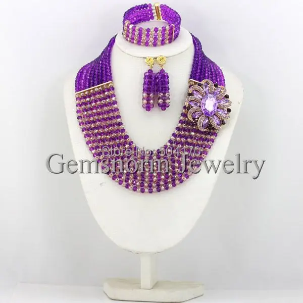 Африканский Кристалл Бусины Jewelry Set оптом модные фиолетовый/золото нигерийской свадьбы Бусины комплект ювелирных изделий Бесплатная