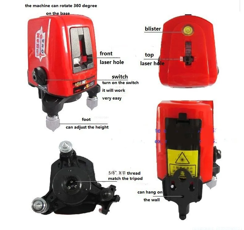 3 линии, 3 точки AK 455 360 градусов, самонивелирующийся перекрестный лазерный уровень, красный,, лазерный уровень, инструменты