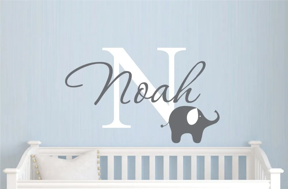 Cute Elephant Nursery Wall Sticker Personalized Name Initial Art Aeproduct Getsubject