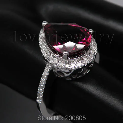 Кольца для женщин с натуральным бриллиантом розовое кольцо камень Турмалин Solid 14 к белое золото/585 кольцо из белого золота Груша 7x9 мм SR10