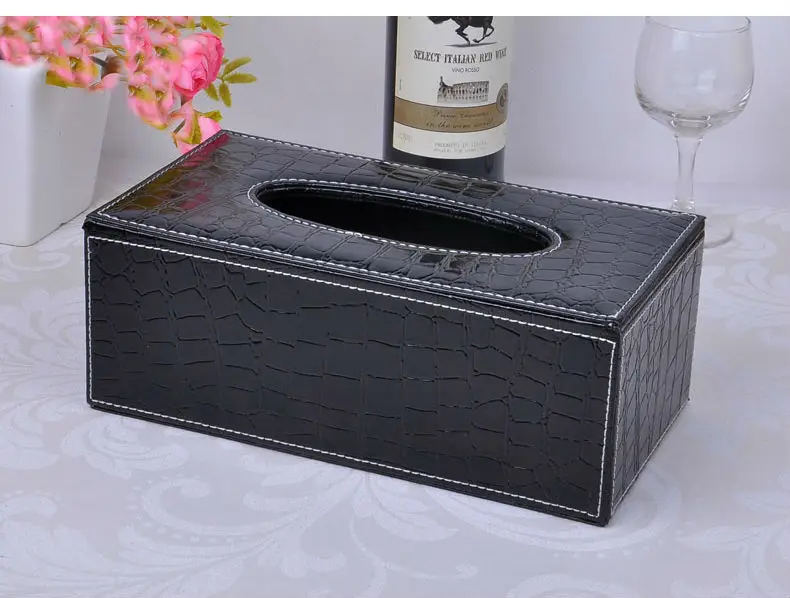 Деревянная конструкция кожа прямоугольник коробка ткани коробка-держатель для салфеток Туалет дозатор держателя для бумаги чехол с ящиком croco черный