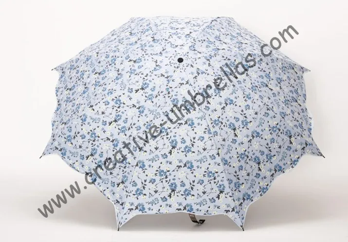 Зонтики листьев лотоса, 100% солнцезащитный крем, UPF> 50 +, ladies'parasol, с цветочным принтом, 210 т черный серебряное покрытие, Вишня зонтик, два раза
