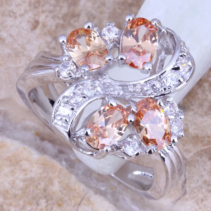 Невероятный Шампанское Morganite Серебряный Штампованные 925 Для женщин кольцо Размеры 6/7/8/9 r0919