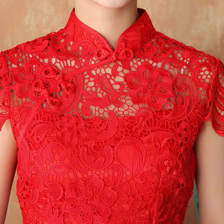 Шанхай история cheongsam для продажи вечернее платье в традиционном китайском стиле сексуальное кружевное платье Летнее красное короткое платье 2365-3