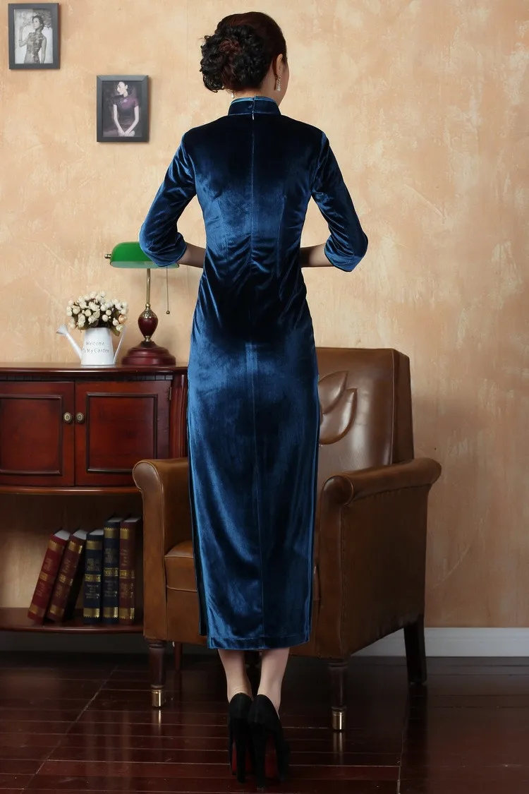 Шанхай история изысканный Китай Стиль Cheongsam платье, Женская мода осень Вышивка зимнее платье бархатное платье Qipao T0001