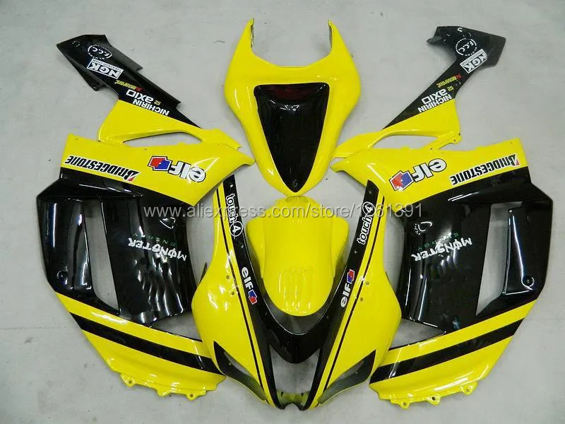 Желтый, черный комплект обтекателей для Kawasaki Ninja ZX 6R 636 07 08 ZX-6R 07-08 ZX6R 2007 2008 ZX 6R 07 08 Обтекатели и freecustom
